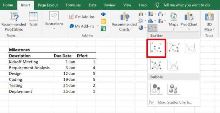 Insert a scatter chart the 1st thumbnail