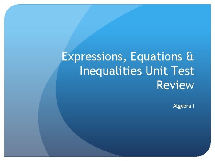 Expressions equations and inequalities unit test