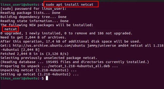 A tech uses the netcat tool on a linux system.